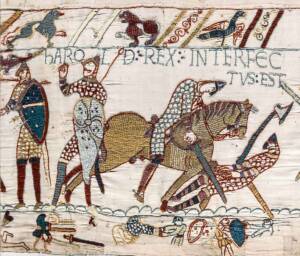 Harold is slain at the Battle of Hastings (Bayeux Tapestry)