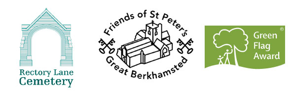 logos of Rectory Lane Cemetery, Friends of St Peter's and Green Flag Awards